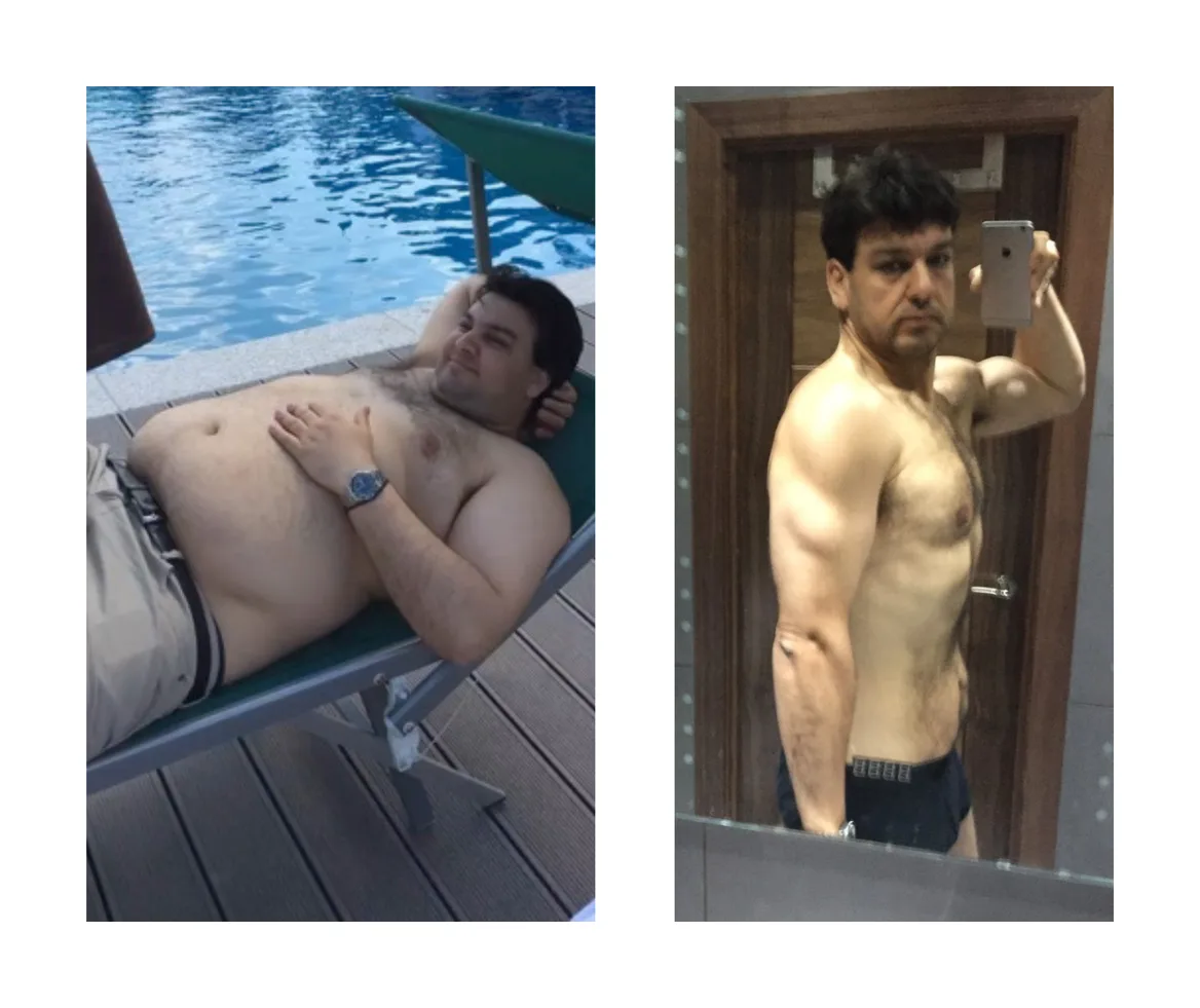Omiros D. Sarikas before and after 41 weeks of coaching with Jools Newsome.